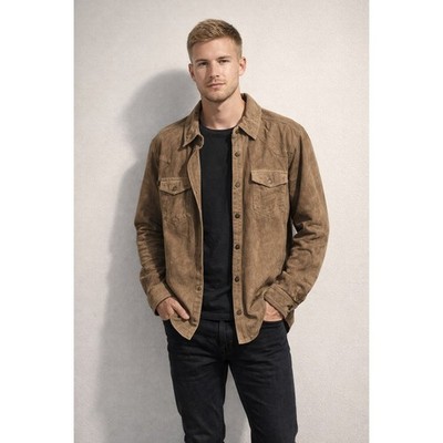 NWT New MoonShine Spirit Mens Brown Suede Leather Western Shirt Jacket Shacket L