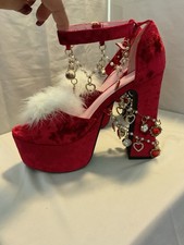 Platform Heels With Heart Charms And Fluffy Detail Size 10M- 6In