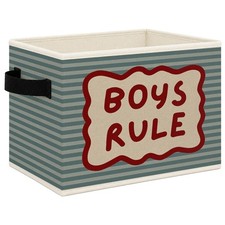 Retro Boy Nursery Foldable Storage Bins Box with Handles, Blue Striped Boys R...