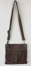 Vintage Fossil Crossbody Bag Brown Leather Distressed Zip Purse Casual