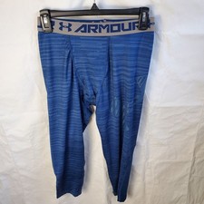 Under Armour Tights Boys YLG Blue Compression 3/4 Length Running Training Gym