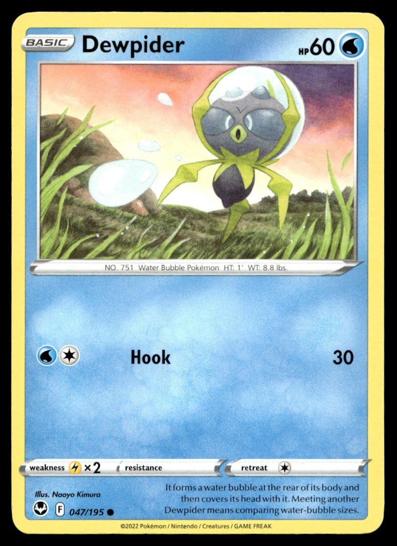 Dewpider 47/195 Pokemon Card Silver Tempest Common 60 HP Near Mint TY