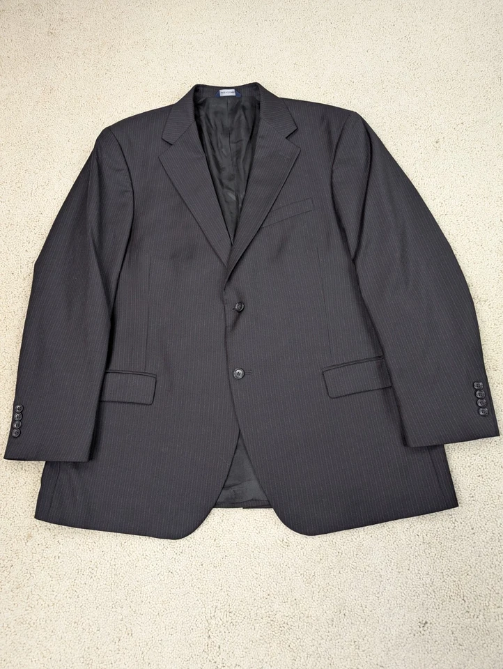 Костюм докера мужской 46R 42x30 черный в тонкую полоску шерсти 2 изделия куртка брюки винтажный - Изображение 2 из 4