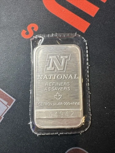 Vintage 1 Troy Oz .999 Fine Silver Bar National Refiners Sealed Ounce Rare (A)
