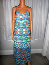 Pretty Liberty Love size M blue print sleeveless maxi dress lined women NWT