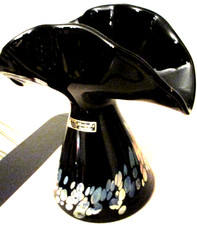Eisch Vase schwarz m. Fächerkragen Jugendstil Studioglas handsigniert, Höhe 19cm