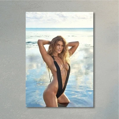 Nina Agdal sexy schwarzes Bikini-Dekolleté nackte Frauen Poster Wandkunstdruck 8 x 10 - Bild 1 von 4