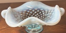 Vintage Fenton Blue French Opalescent Hobnail Candy Dish With Handles