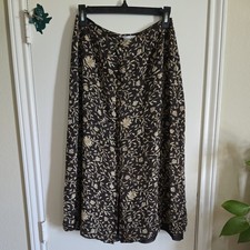 Vintage Emanuel Ungaro Maxi Skirt Womens Size 8 Floral Brown Buttons A-Line Y2K