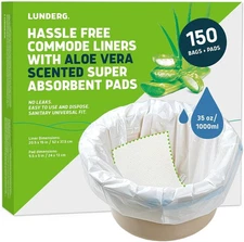 Lunderg Commode Liners with Absorbent Pads - Aloe Scent 150 Count (Pack of 1) 