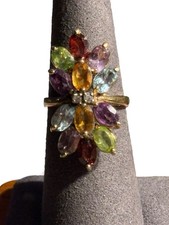 Multi Gemstone Ring Sterling Silver 925 Gold Vermeil Size 6.25 Statement Vintage