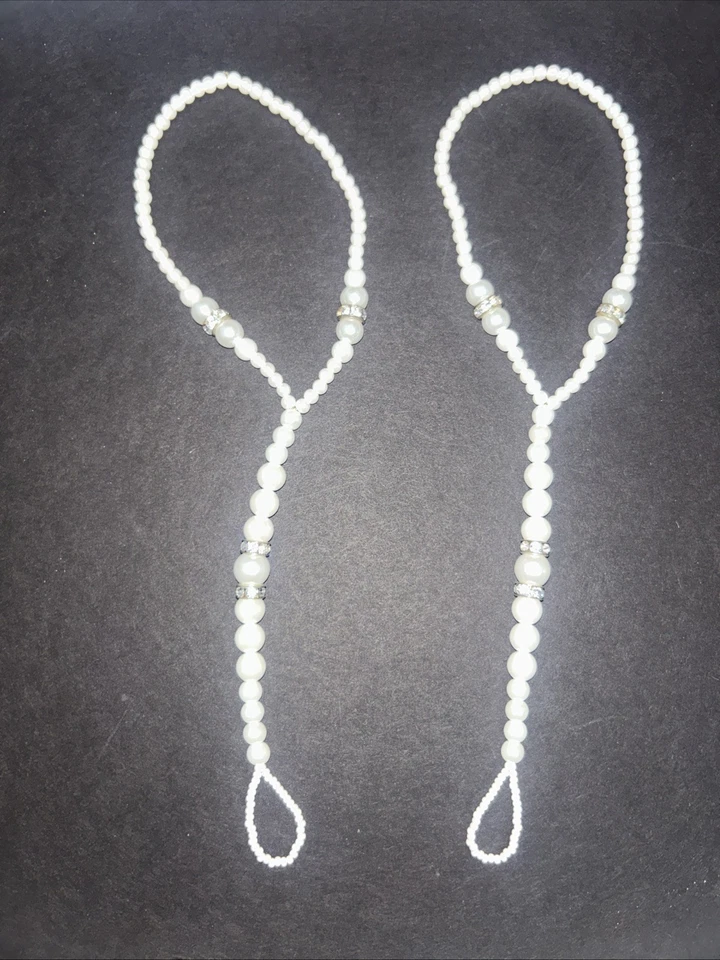 Par de perlas sandalias descalzas tobillo pie dedo del pie anillo tobillera conjunto elástico verano Foto 3 de 4