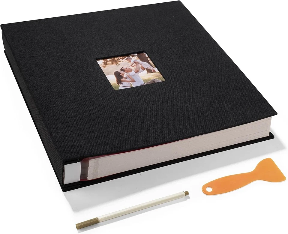 Álbum de fotos autoadhesivo de 120 páginas de lino negro - perfecto para recuerdos y regalos Foto 3 de 4
