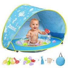 Zooawa Baby Beach Tent, Pop Up Tent Sun Shade for Beach, Patterned Blue