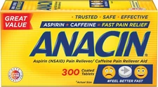 Anacin Fast Pain Relief, Aspirin + Caffeine 300 Count (Pack of 1) 