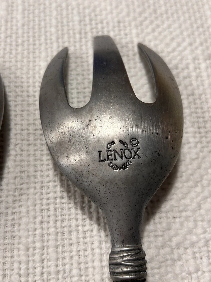 LENOX Metal Serving Spoon And Fork Set Detail Handles Bamboo Twist Matte - Image 4 of 4
