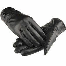 Mens Black Leather Gloves Soft Fleece Lined Thermal Winter Humanized Design
