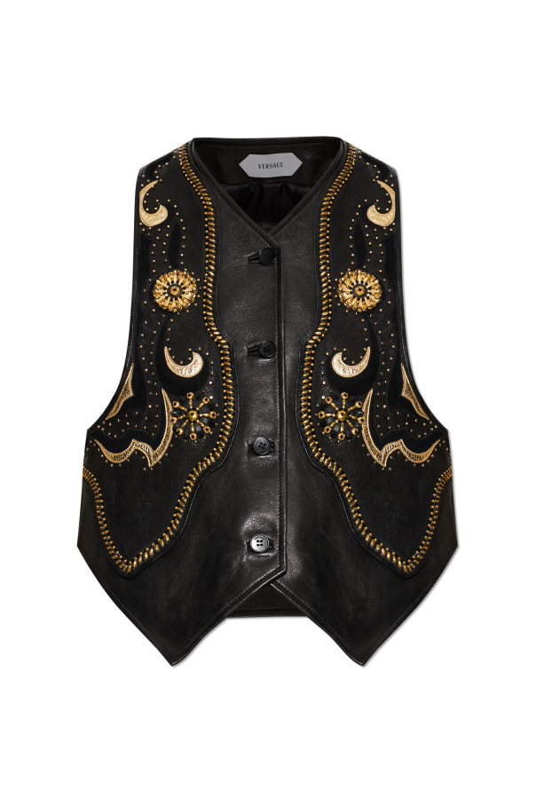 VERSACE Black Leather Studs Vest New & Authentic