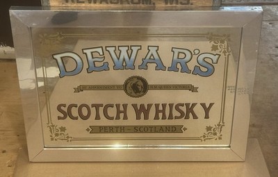 BEAUTIFUL EARLY DEWAR S SCOTCH WHISKY PERTH REVERSE ON GLASS PUB MIRROR