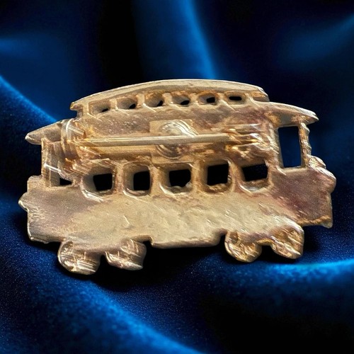 Broche trolley coche estrás cristales ventana azul tono dorado pon vintage - Imagen 2 de 8