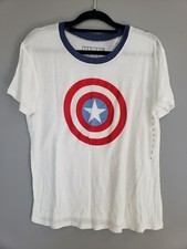 NEW SOFT  LOOSE - Captain America Junior's Large Tshirt White Shield Marvel