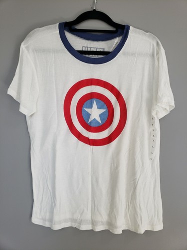 NEU WEICH & LOCKER - Captain America Junior Large T-Shirt weiß Schild Marvel - Bild 1 von 5