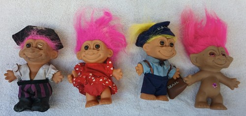 4 USED Russ brand troll dolls * from 1980s 1990s * Pirate * Mailman 3 w outfits - Imagen 2 de 13