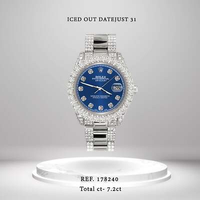 Rolex Datejust 31mm Pave 7.2ct Iced Diamond Cobalt Blue Track