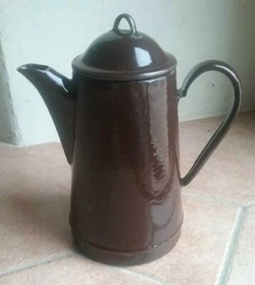 ANCIENNE CAFETIERE EMAILLEE MARRON - Photo 1/4