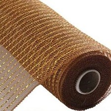 Wide Foil Deco Poly Mesh Ribbon 10 Inches x 30 Feet Brown Laser Gold Foil