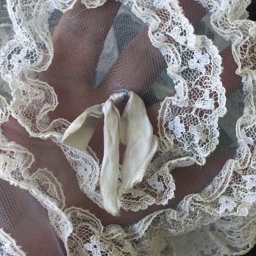 Antique Victorian Baby Blue Nylon Tulle with White Lace NIGHT CAP - Picture 4 of 7