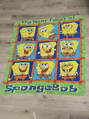 Vintage SpongeBob SquarePants Fleece Blanket 'The Many Faces of SpongeBob'  49x52