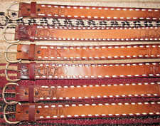 VTG Western C M Co Buckstitch Tooled Embossed Leather Belts 6 pc Size 20 NEW