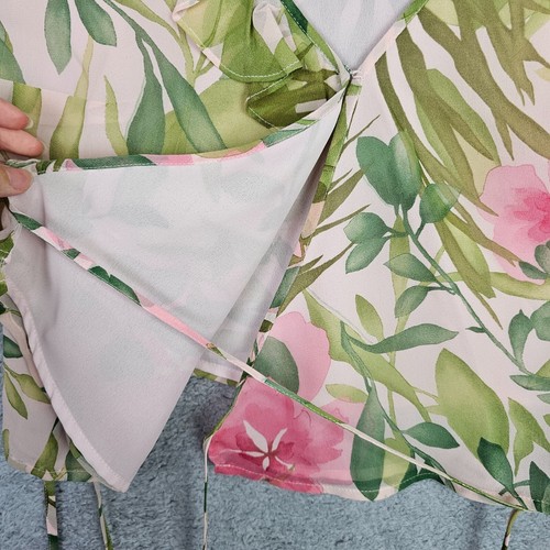 Camiseta sin mangas Ann Taylor para mujer de seda 4 rosa corta romántica floral cuello en V lazo cintura - Imagen 12 de 22