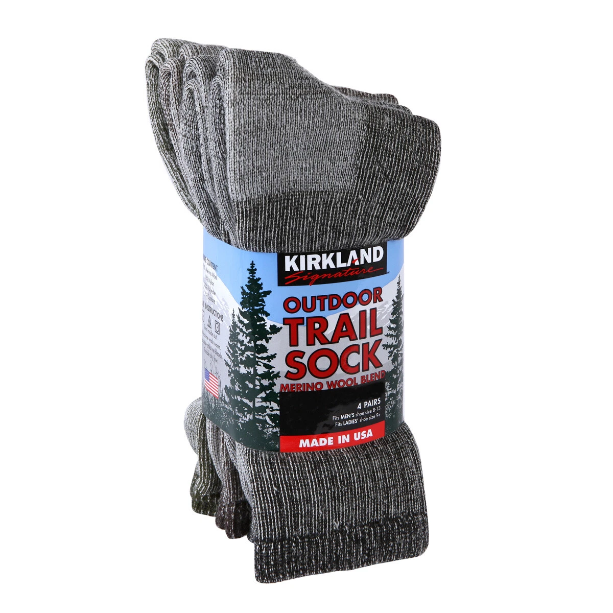 Kirkland Signature Merino Wool Hiking Trail Socks - 4 Pair - M or L - USA Made