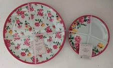 Laura Ashley Melamine Set 4 Dinner + 4 Small Dessert Salad Plates Pink Floral