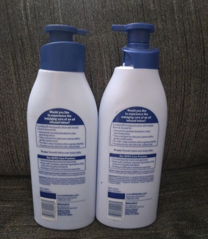 2 Pack NIVEA OIL INFUSED LOTION Vanilla & Almond Oil  16.9oz ea with Pump READ 