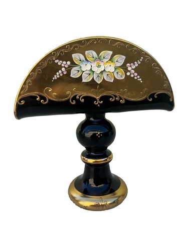 Czech Bohemian Egermann 24K Gold Enamel Black Art Glass Napkin Holder Pedestal - Picture 6 of 15