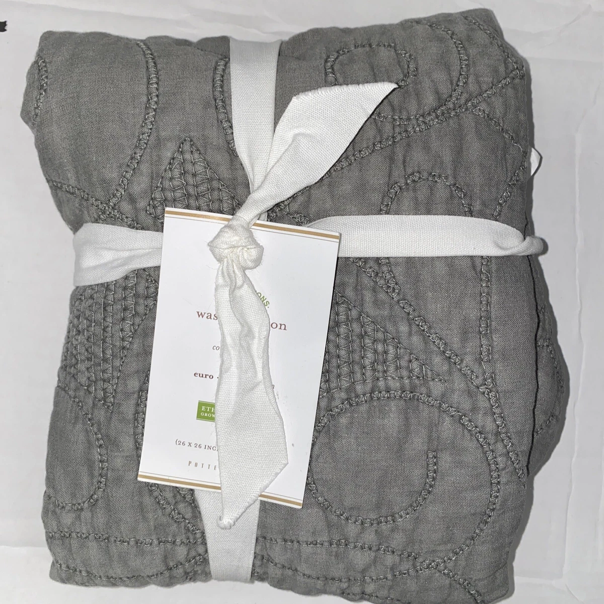 NEW Pottery Barn Washed Cotton Quilted EURO Pillow Sham Shale Gray Cover 26 x26