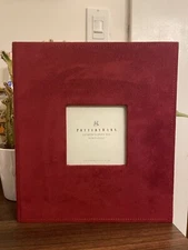 Pottery Barn Collectors Photo Box Red Suede Wooden Photo Album New Without Box