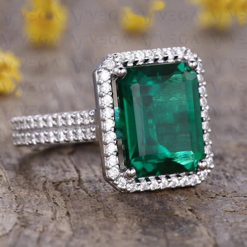 5.09ct Emerald Green Natural Emerald Gemstones Diamond Ring Real 14K White Gold - Bild 4 von 19