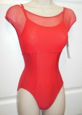 Petite adult Mesh top Camisole leotard Red Ladies fits 10C-12C shelf lined