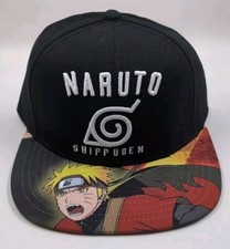 Naruto Shippuden All Over Print Flat Bill Snapback Hat Manga Anime Bioworld New