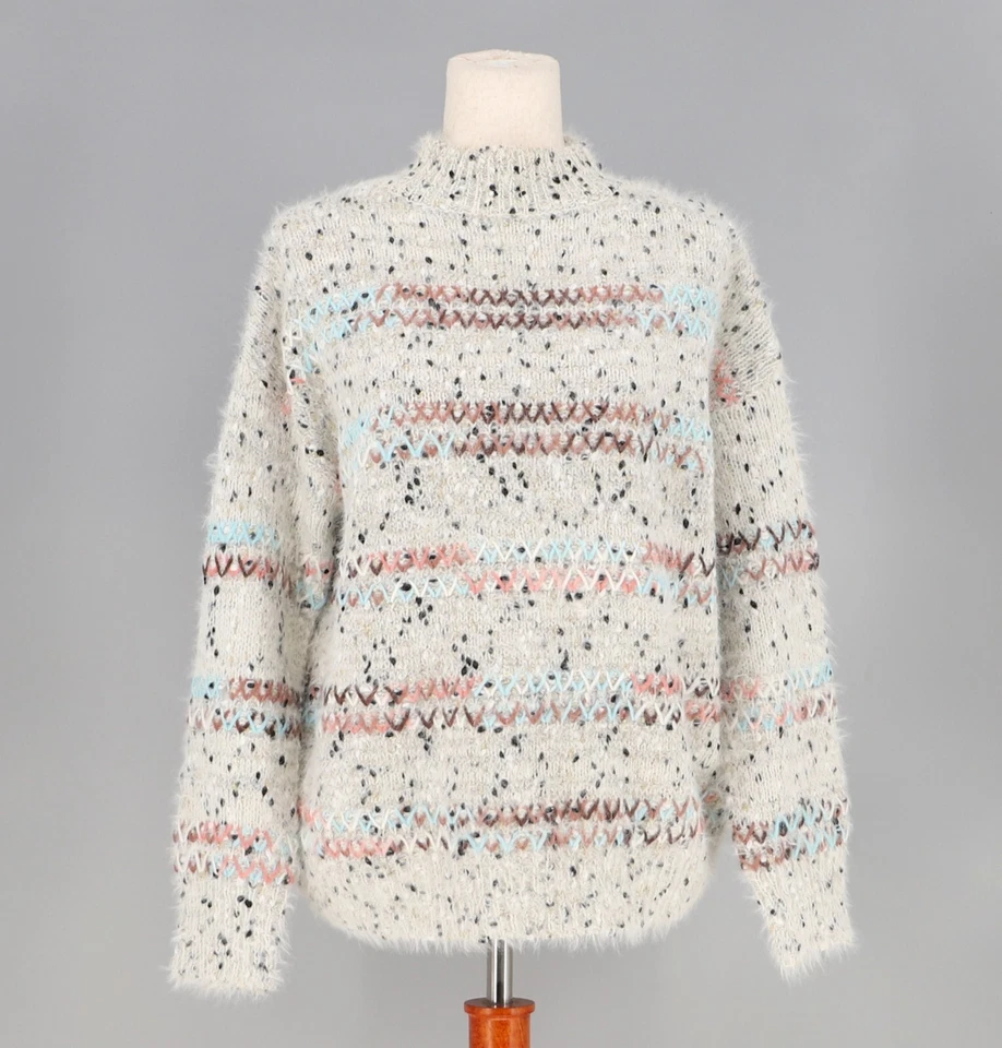 RAGA x ANTHROPOLOGIE Faye Mock 颈部斑点睫毛针织灰色毛衣 S 码 — 第 2/4 张图片