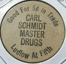 Vintage Carl Schmidt Master Drugs Dayton, OH Wooden Nickel - Token Ohio