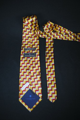 Ermenegildo Zegna Men’s Silk Designer Necktie Red Yellow 4"x 56" Tie Italy - Picture 3 of 5