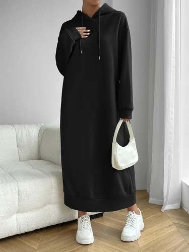Damen Oversize Hoodie Kleid Freizeit Sweatshirt Kleid mit Taschen Kapuze Pullover - Bild 4 von 6