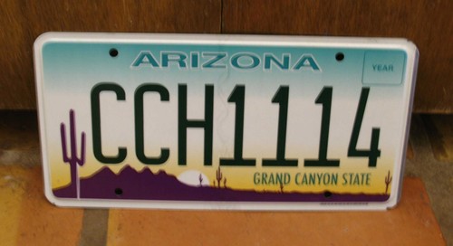 F14 - ARIZONA FLAT SCENIC BASE LICENSE PLATE CCH1114 TRIPLE 1's, Expired