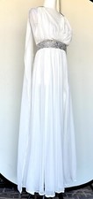 Aura White Grecian Style Wedding Dress / Formal Gown Size S Diamant  Detail