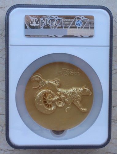 NGC MS70 2020 China 80mm Gilt Copper Medal - Motocross Racing (Fast & Furious) - Picture 2 of 6